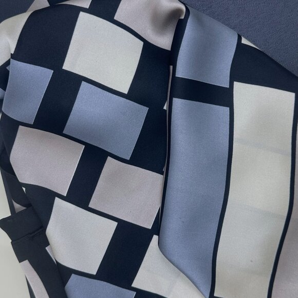 ✨Luxury Silky Square Scarf Black Gray Beige Geometric Block Print Versatile Wrap - Picture 4 of 6